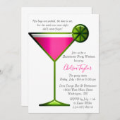 おもしろいピンクマルティニカクテルアワーバチェロレッテ 招待状 (正面/裏面)