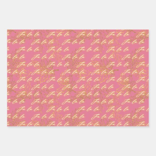 おもしろいピンクメタリックモノクロファララクリスマス ラッピングペーパーシート (正面)