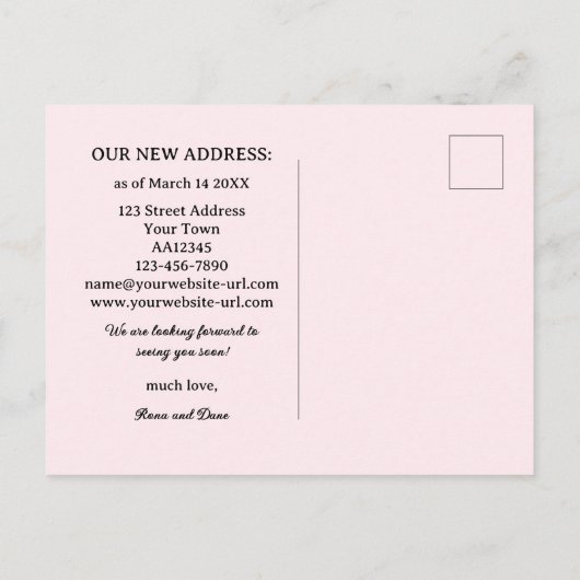 おもしろいピンクヴィンテージフォトフレームの新しいアドレス 案内ポストカード (裏面)