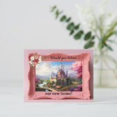 おもしろいピンクヴィンテージフォトフレームの新しいアドレス 案内ポストカード (スタンド正面)