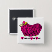 おもしろいピンク中国のラム年〔占星術の〕十二宮図スクエアB 缶バッジ (正面&裏面)