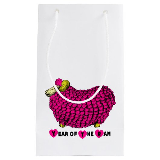 おもしろいピンク中国のラム年〔占星術の〕十二宮図S抱き枕 スモールペーパーバッグ (正面)