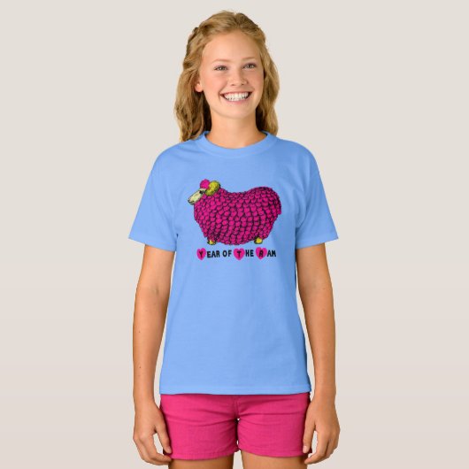 おもしろいピンク中国のラム新年〔占星術の〕十二宮図ガールティー Tシャツ (正面フル)