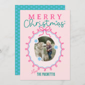 おもしろいピンク写真フレームクリスマス シーズンカード (正面/裏面)