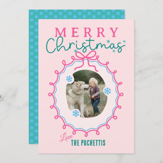 おもしろいピンク写真フレームクリスマス シーズンカード (正面/裏面)