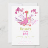 おもしろいピンク恐竜スクーター女の子の誕生日パーティー 招待状 (正面)
