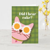 おもしろいピンク猫パーソナライズされた誕生日カード カード (黄色い花)