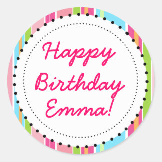 おもしろいピンク色のストライプとドットのシール ラウンドシール