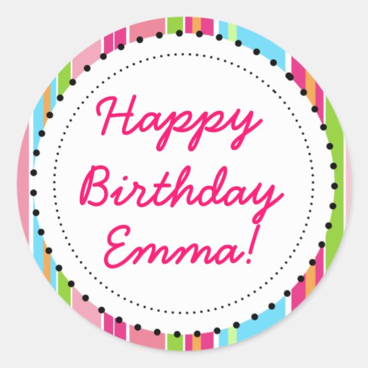 おもしろいピンク色のストライプとドットのシール ラウンドシール (正面)