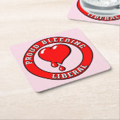 おもしろいピンク赤血ハートアー自由主義のト スクエアペーパーコースター (アングル)