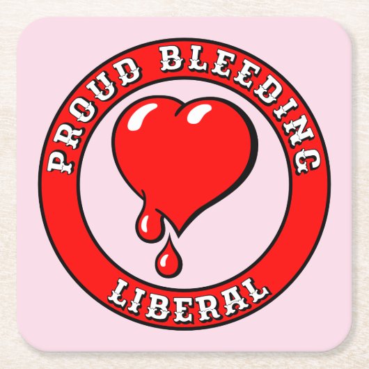 おもしろいピンク赤血ハートアー自由主義のト スクエアペーパーコースター (正面)
