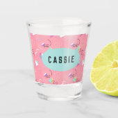おもしろいピンク1990sスローバックグラフィックスパーソナライズされた ショットグラス (正面)