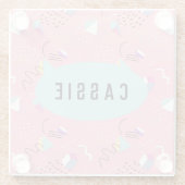 おもしろいピンク1990sスローバックグラフィックス ガラスコースター (裏面)