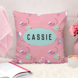 おもしろいピンク1990sスローバックグラフィックス クッション