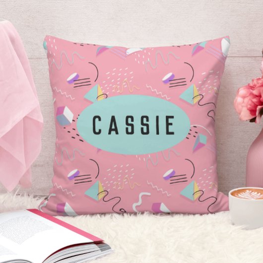 おもしろいピンク1990sスローバックグラフィックス クッション