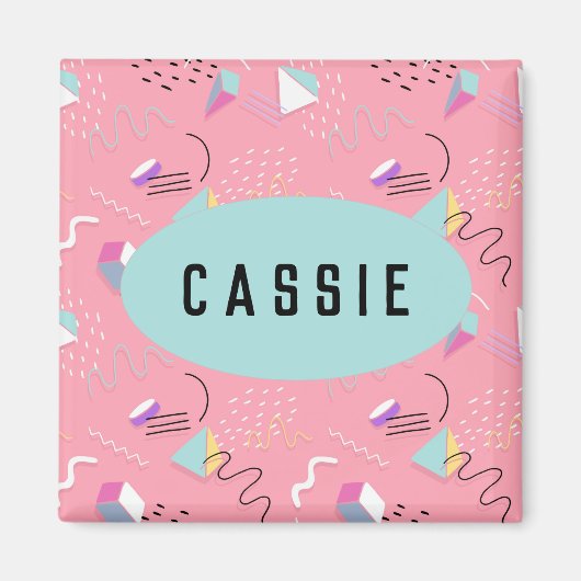 おもしろいピンク1990sスローバックグラフィックス マグネット (正面)