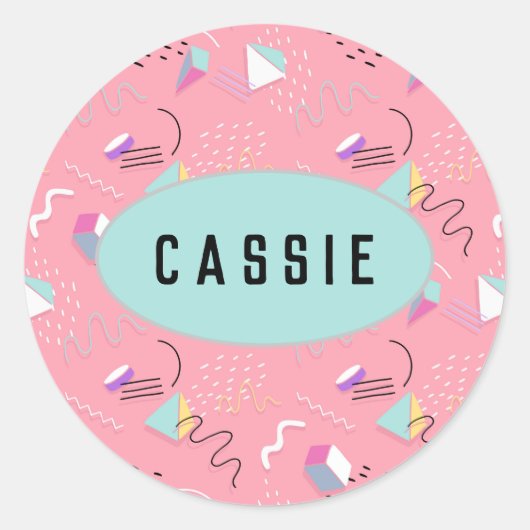 おもしろいピンク1990sスローバックグラフィックス ラウンドシール (正面)