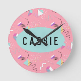 おもしろいピンク1990sスローバックグラフィックス ラウンド壁時計