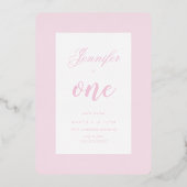 おもしろいピンク1st女の子のモダン金ゴールド圧縮誕生日 箔招待状 (裏面)