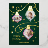 おもしろいピンク&グリーンネオンフォトクリスマスオーナメント 箔シーズンカード (正面)