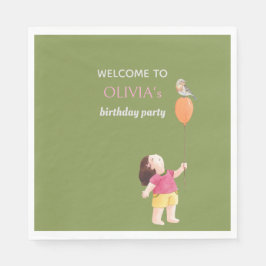 おもしろいピンク&グリーン誕生日キッズガールピクニック スタンダードランチョンナプキン