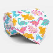 おもしろいピンク&ティール(緑がかった色)恐竜パターン ネクタイ (ロール)