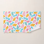 おもしろいピンク&ティール（緑がかった色）恐竜パターン バスタオルセット (ハンドタオル)