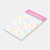 おもしろいピンク&ティール（緑がかった色）恐竜パターン ポストイット (アングル)