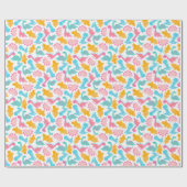 おもしろいピンク&ティール（緑がかった色）恐竜パターン ラッピングペーパー (フラット)