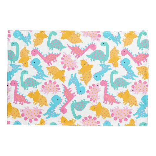 おもしろいピンク&ティール(緑がかった色)恐竜パターン 枕カバー (裏面)