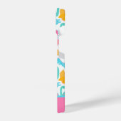 おもしろいピンク&ティール（緑がかった色）恐竜パターン iPhoneケース (左側面)