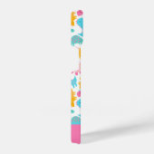 おもしろいピンク&ティール（緑がかった色）恐竜パターン iPhoneケース (右側面)