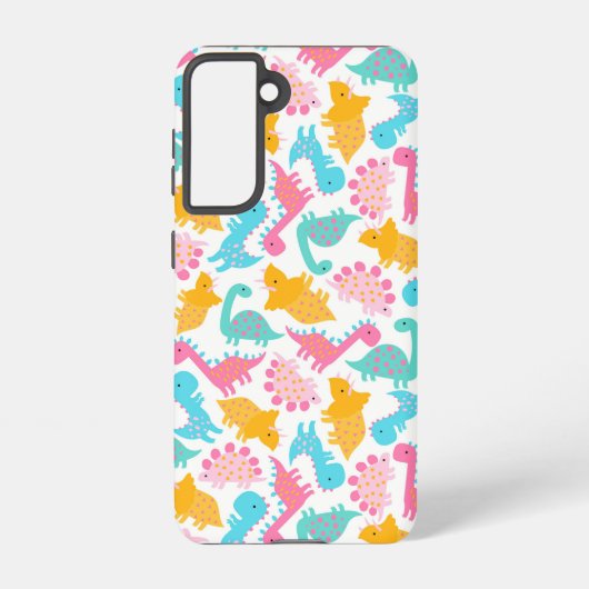 おもしろいピンク&ティール（緑がかった色）恐竜パターン SAMSUNG GALAXYケース (裏面)