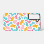 おもしろいピンク&ティール（緑がかった色）恐竜パターン SAMSUNG GALAXYケース (裏面横)