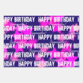 おもしろいピンク/パープルスターズ名前をカスタムするハッピーバースデー ラッピングペーパーシート (正面3)