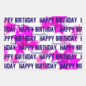 おもしろいピンク/パープルスターズ名前をカスタムするハッピーバースデー ラッピングペーパーシート (正面)