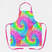 おもしろいピンク&ブルーサイケデリックガーリー絞り染めレトロ エプロン (正面)