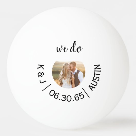 おもしろいピンポン写真我々は結婚式を行う日付を保存 卓球ボール (正面)