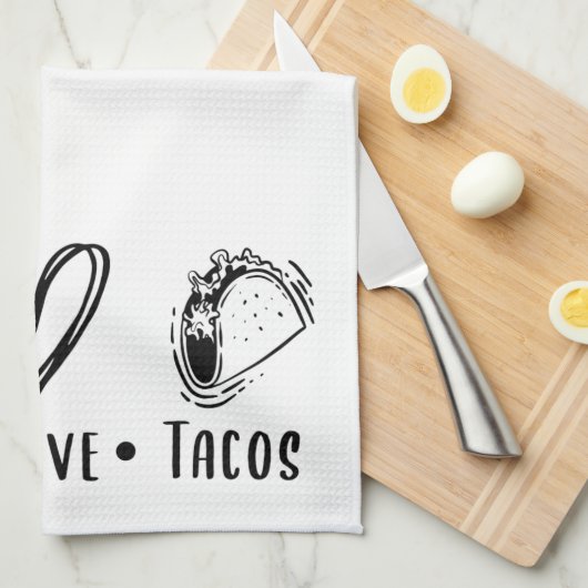 おもしろいピースラブタコス キッチンタオル (四つ折り)