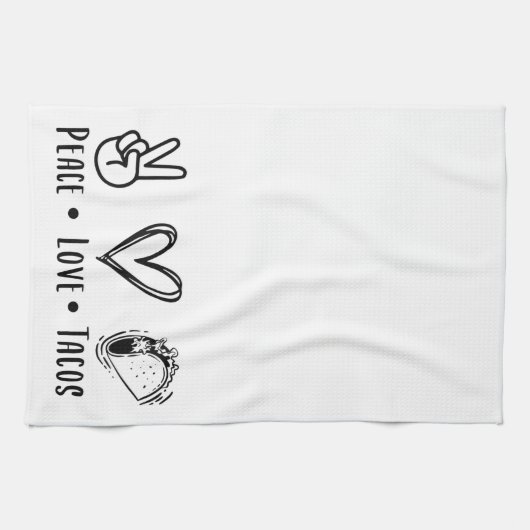 おもしろいピースラブタコス キッチンタオル (横)