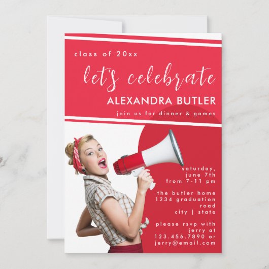 おもしろいファクトはっきりしたレッドスクリプト2023年卒業クラス 招待状 (正面)