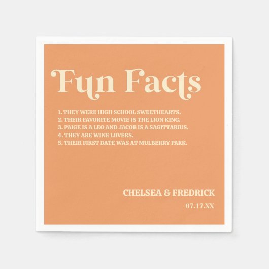 おもしろいファクトオレンジレトロ70のヴィンテージウェディング スタンダードカクテルナプキン (正面)