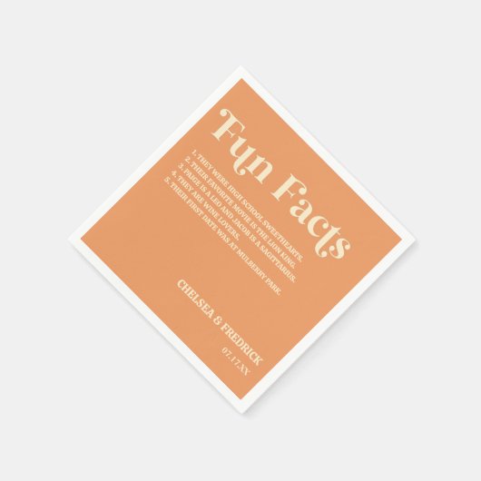 おもしろいファクトオレンジレトロ70のヴィンテージウェディング スタンダードカクテルナプキン (角)