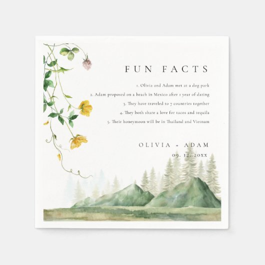 おもしろいファクトズマウンテンフォレストボホワイルドフラワー結婚ズ スタンダードカクテルナプキン (正面)