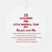 おもしろいファクトパーソナライズされたフォトソフトボール野球 メタルオーナメント (裏面)