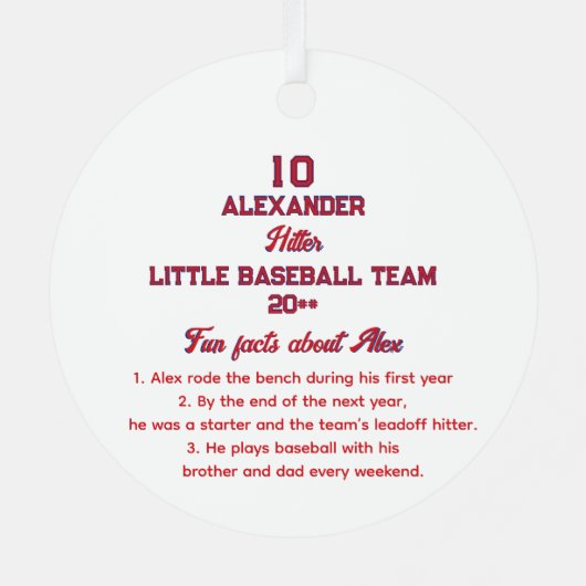 おもしろいファクトパーソナライズされたフォトソフトボール野球 メタルオーナメント (裏面)