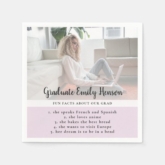 おもしろいファクトピンク大学院写真卒業パーティー スタンダードカクテルナプキン (正面)