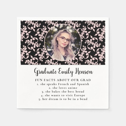 おもしろいファクトピンク・ロココ大学院写真卒業 スタンダードカクテルナプキン (正面)
