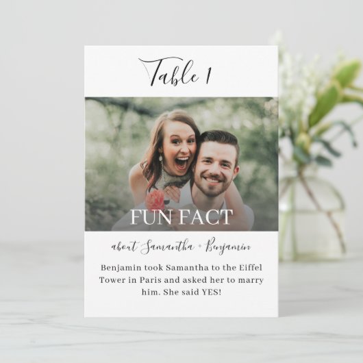 おもしろいファクトフォトウェディング受付テーブル番号 招待状 (スタンド正面)