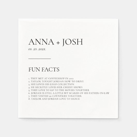 おもしろいファクトモダンタイポグラフィウェディングパーティナプキンス スタンダードカクテルナプキン (正面)